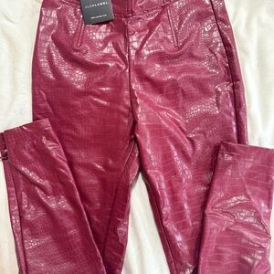 JLUXLABEL Croc-Embossed Pants in burgundy